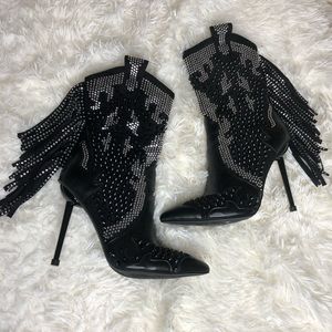Blinged out heeled cowboy booties